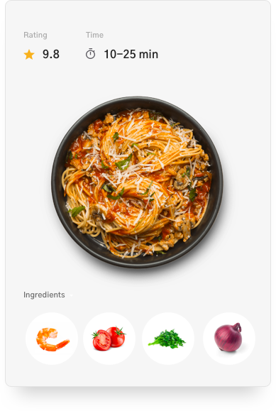Demo meal with rating, time, ingredients